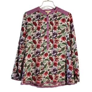 Matilda Jane Women's Dusk or Dawn Floral Polka Dot Blouse Size M Cottage Top